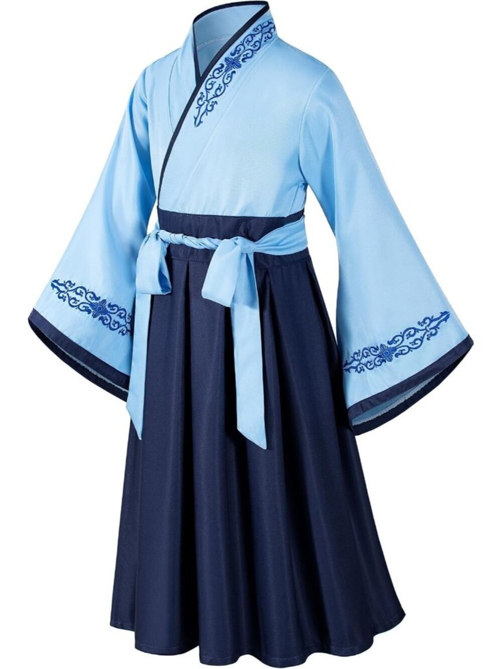 Asian Traditional Blue Dress Kimono Robe Hallow Costume Cosplay Kids 10-12Y